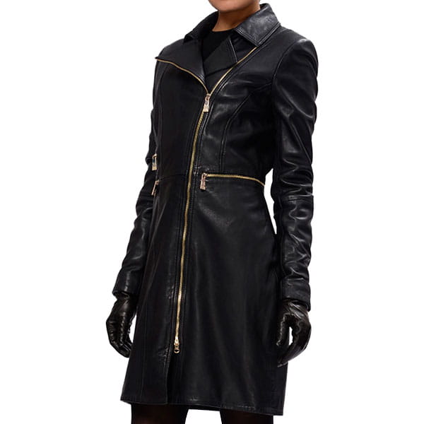 Lopsided Zipper Leather Coat For Women