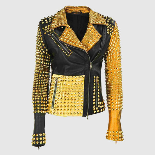 Gold Studded Punk Rock Leather Jacket