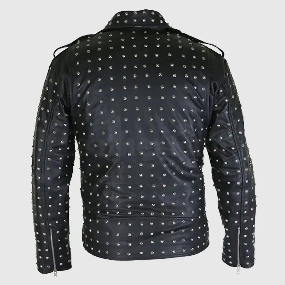 Marlon Black Brando Men Studded Leather Jacket