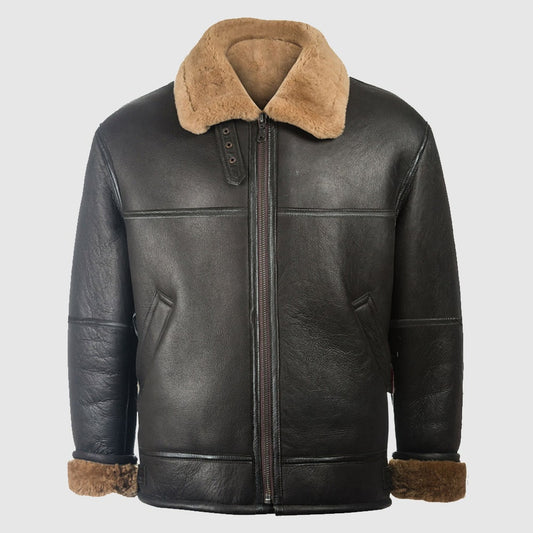 Men Black Aviator Shearling Jacket