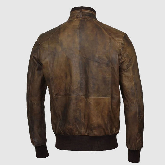 Men Brown Bomber Aviator Biker Jacket