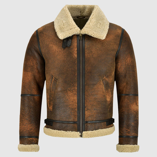 Distressed Brown Shearling Jacket