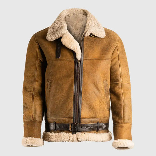 Men Brown B3 Shearling Leather Jacket winter