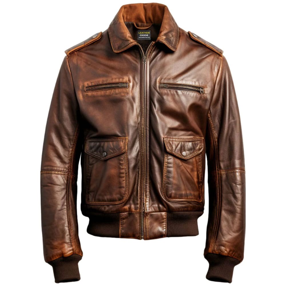 Men 90'S Vintage Bomber Leather Jacket