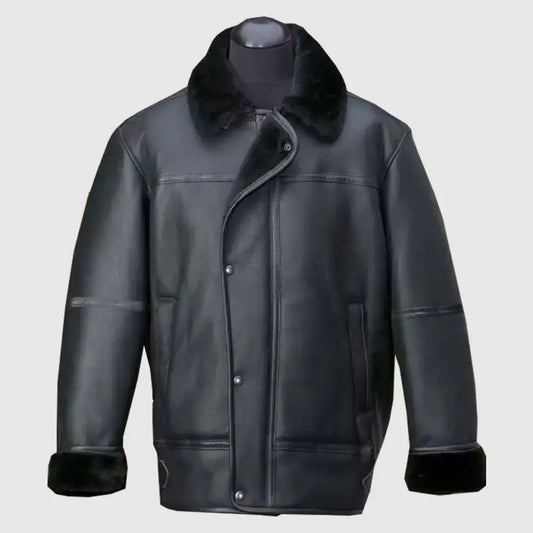 Men Black Aircraft Shearling Jacket