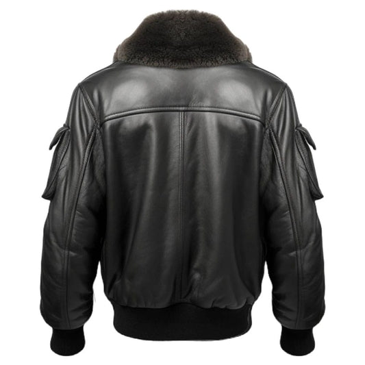 Men Black Leather Bomber Jacket - G1 Bomber Leather Jacket