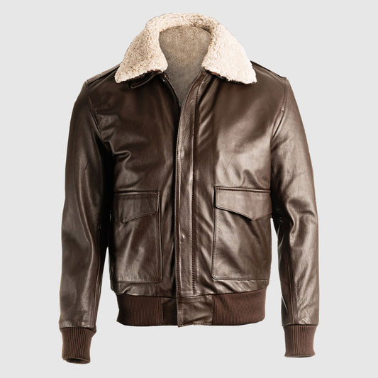 Men Brown Pilot Bomber Shearling Jacket