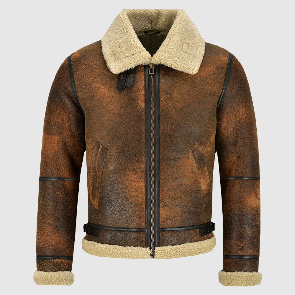 Men Distressed Brown Shearling Jacket