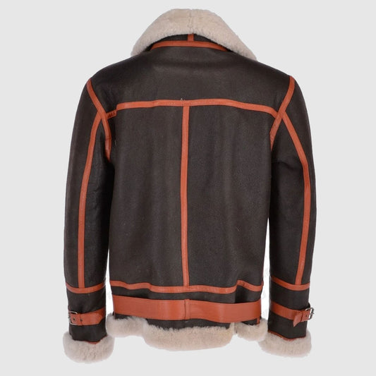 Men Sheepskin Flying Jacket Brown Brown Orange