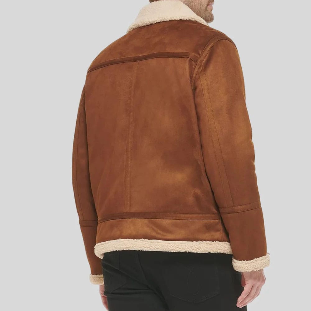 Men Suede Leather-Bomber Jacket With Shearling Lining