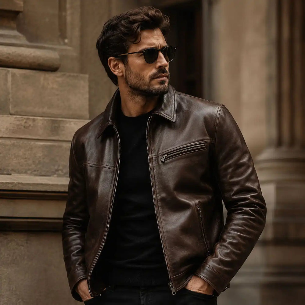 Mens classic leather jacket collection banner