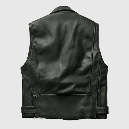 Black leather vest on a light gray background