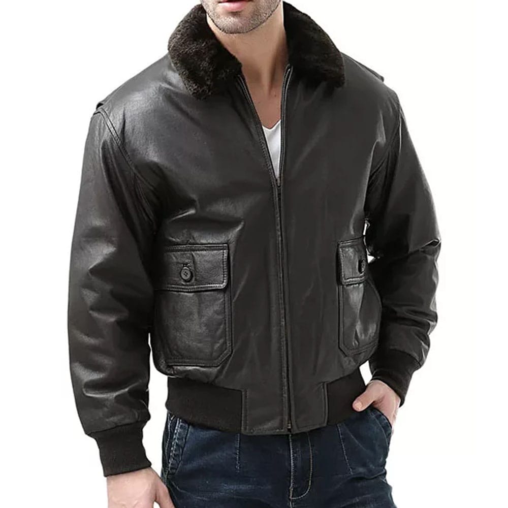 Men’s Aviator Navy Leather Bomber Jacket