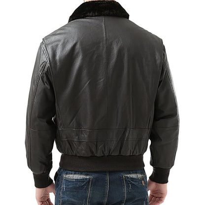 Men’s Aviator Navy Leather Bomber Jacket