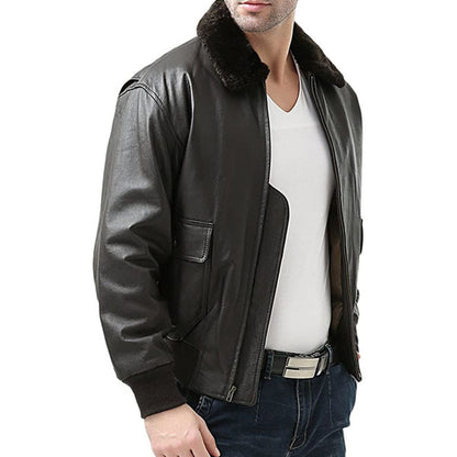 Men’s Aviator Navy Leather Bomber Jacket