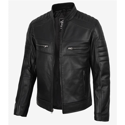 Men’s Black Lambskin Leather Cafe Racer Jacket