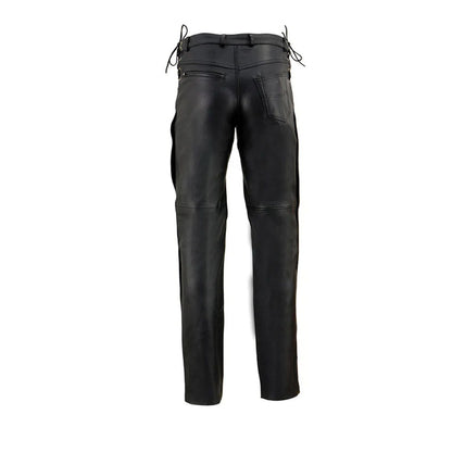 Men's Black Leather Deep Pocket Motorcycle Over Pants with Side Laces
