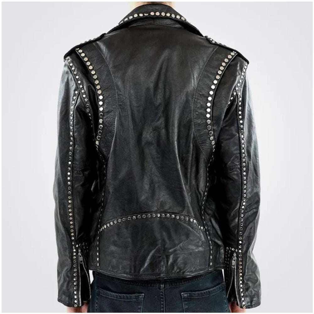 Men's Black Leather Party Jacket with Studs