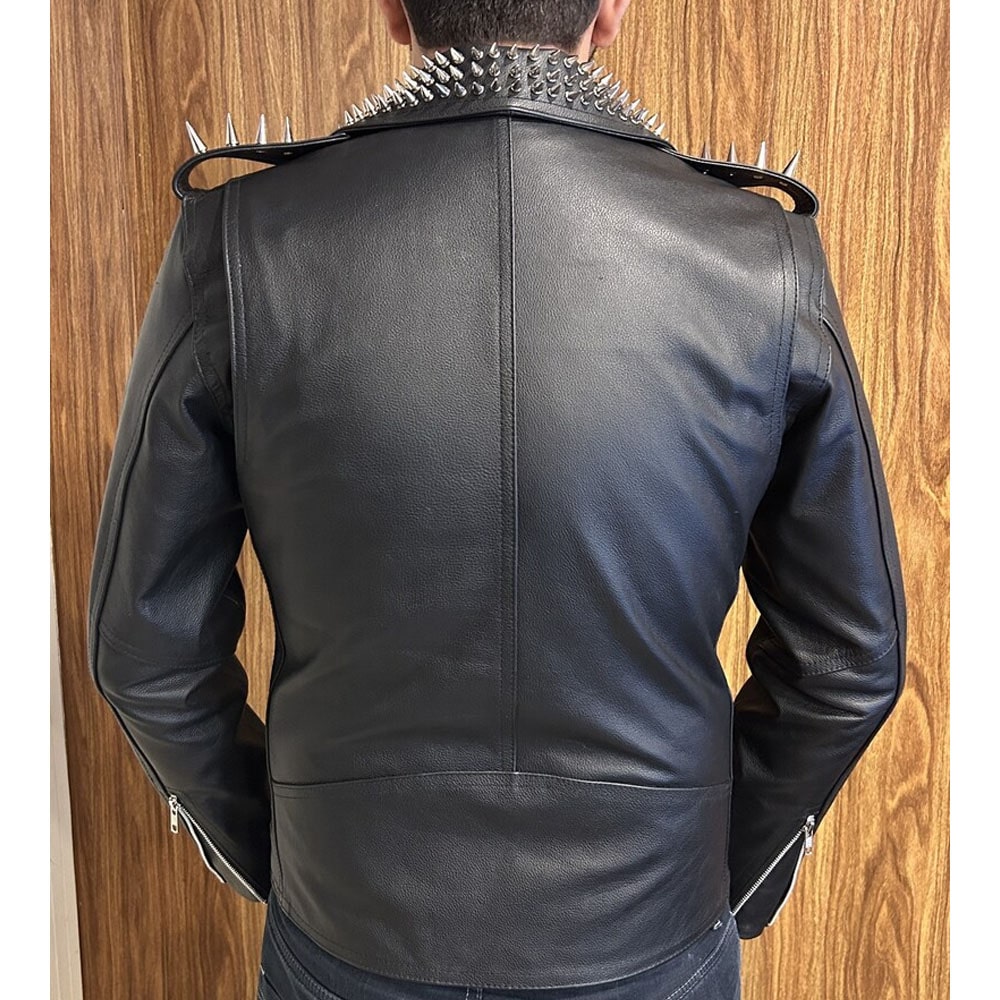 Men's Brando Silver Studded Club Style Leather Jacket