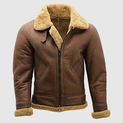 Men's Brown B3 Shearling Sheepskin Bomber Leather jacket