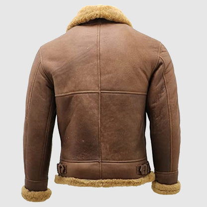 Men's Brown B3 Shearling Sheepskin Bomber Leather jacket