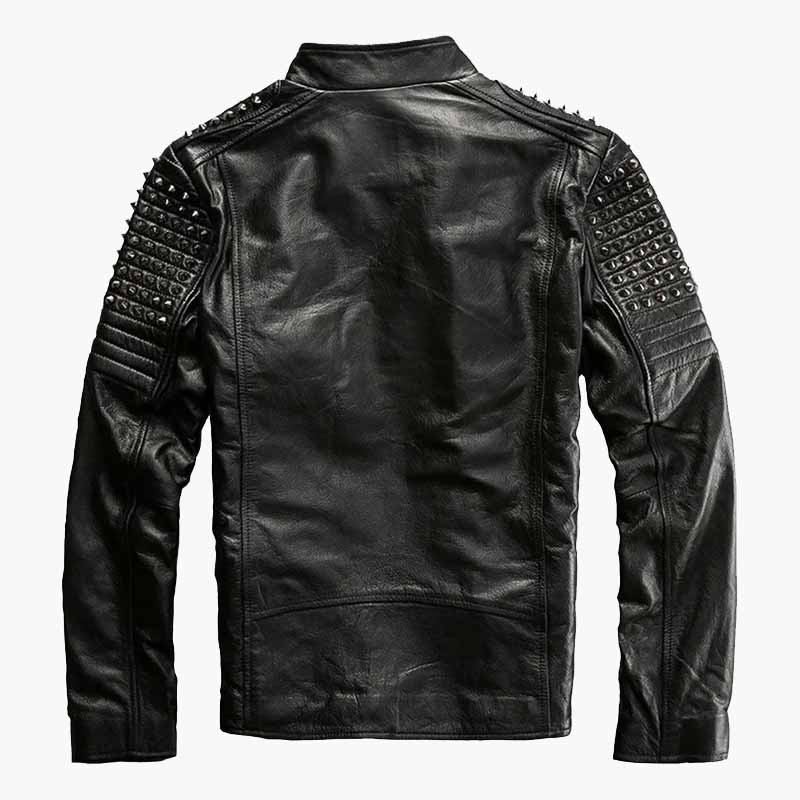 Men's Rock Punk Black Studded Metal Spiked Motorcycle Leather Jacket