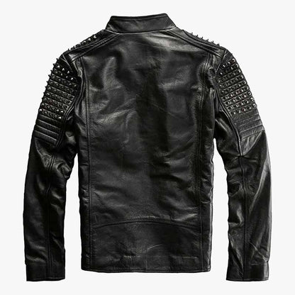 Men's Rock Punk Black Studded Metal Spiked Motorcycle Leather Jacket
