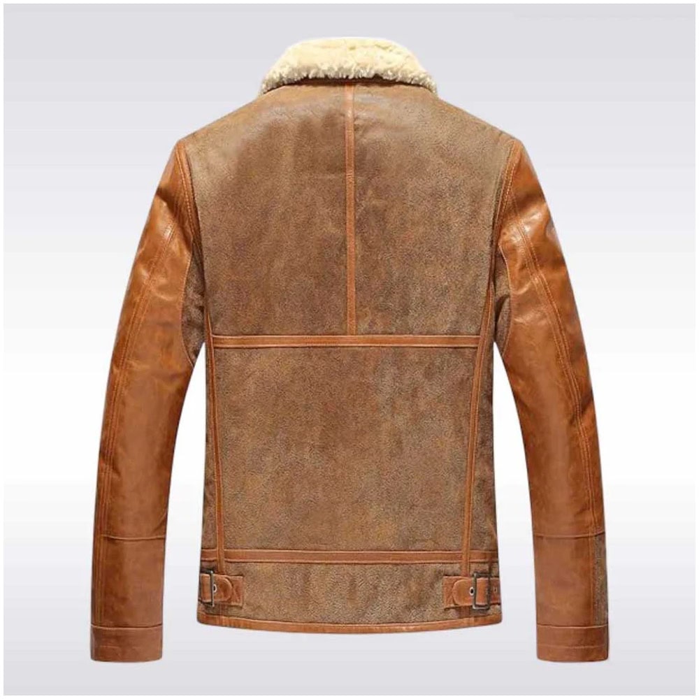 Men’s Shearling Leather Aviator Bomber Jacket Coat