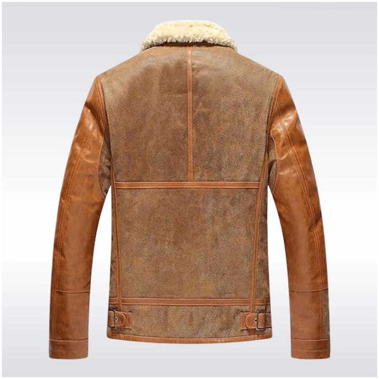 Men’s Shearling Leather Aviator Bomber Jacket Coat