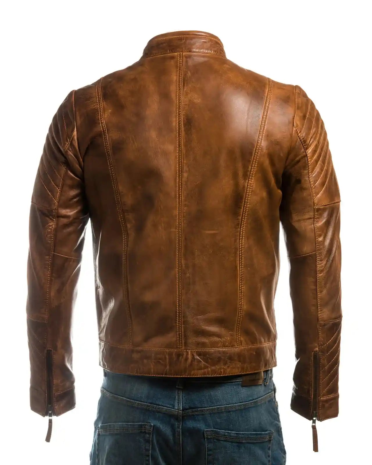 Men's Vintage Biker Style Leather Jacket With Shoulder