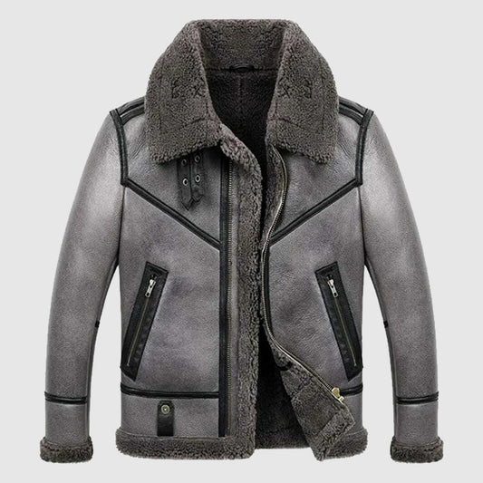 B3 Bomber Aviator Pilot Real Sheepskin Silver Leather Jacket