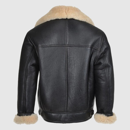 Mens B3 Flying Bomber Aviator Pilot Shearling Sheepskin Leather Jacket