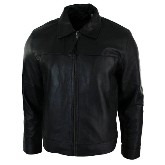 Men's Classic Zipped Leather Jacket Black