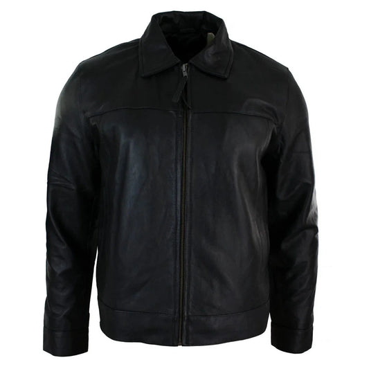 Men's Classic Zipped Leather Jacket Black