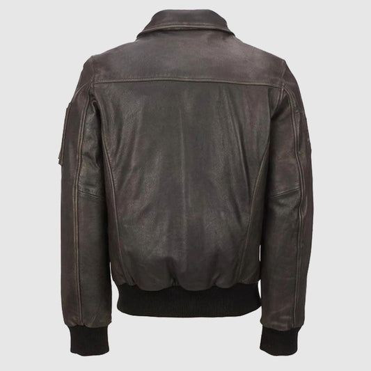 Mens Distressed Brown Vintage Bomber Jacket