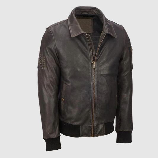 Distressed Brown Vintage Bomber Jacket