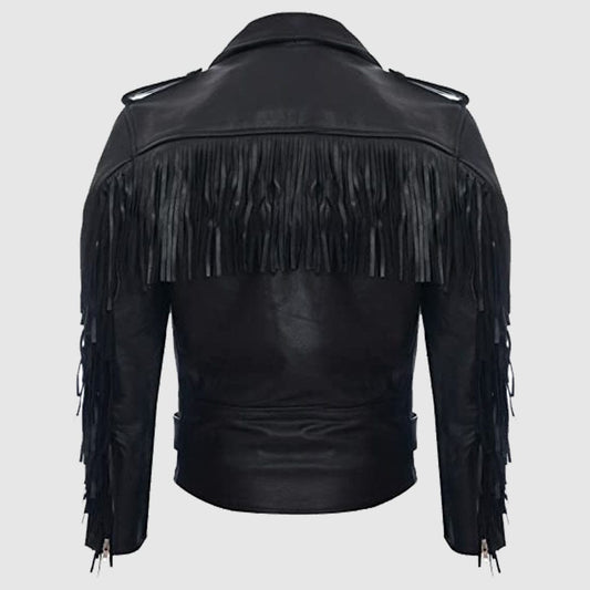 Mens Fringe Hide Leather Brando Tasseled Motorcycle Jacket Retro Biker