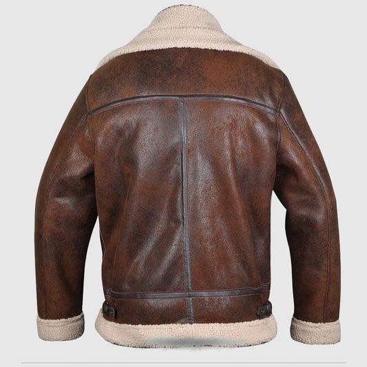 Brown B3 Shearling Sheepskin WW 2 Bomber Leather Jacket