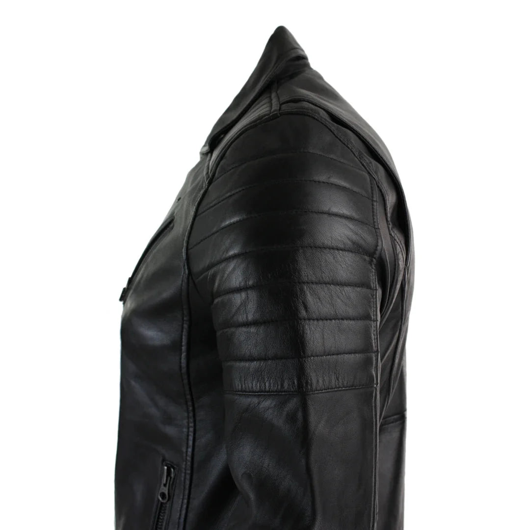 Black leather jacket on a white background
