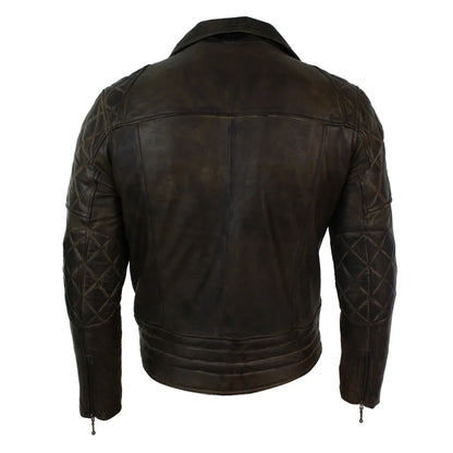 Men's Cross Zip Brown Biker Punk Rock Leather Jacket