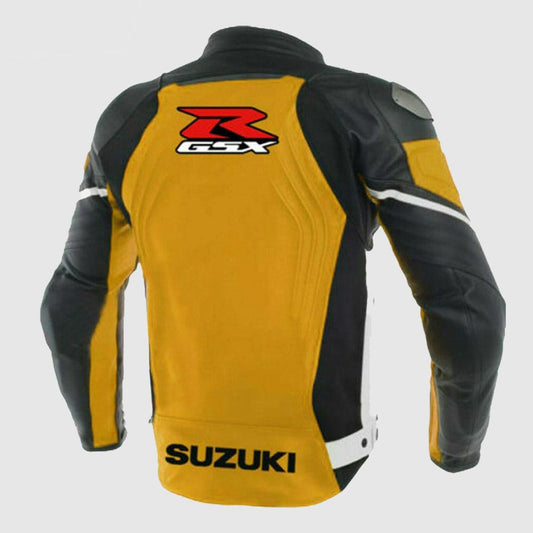 Men’s Suzuki GSXR Yellow Leather Motorcycle MotoGP Racing Jacket