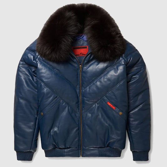 V-Bomber Navy Leather coat