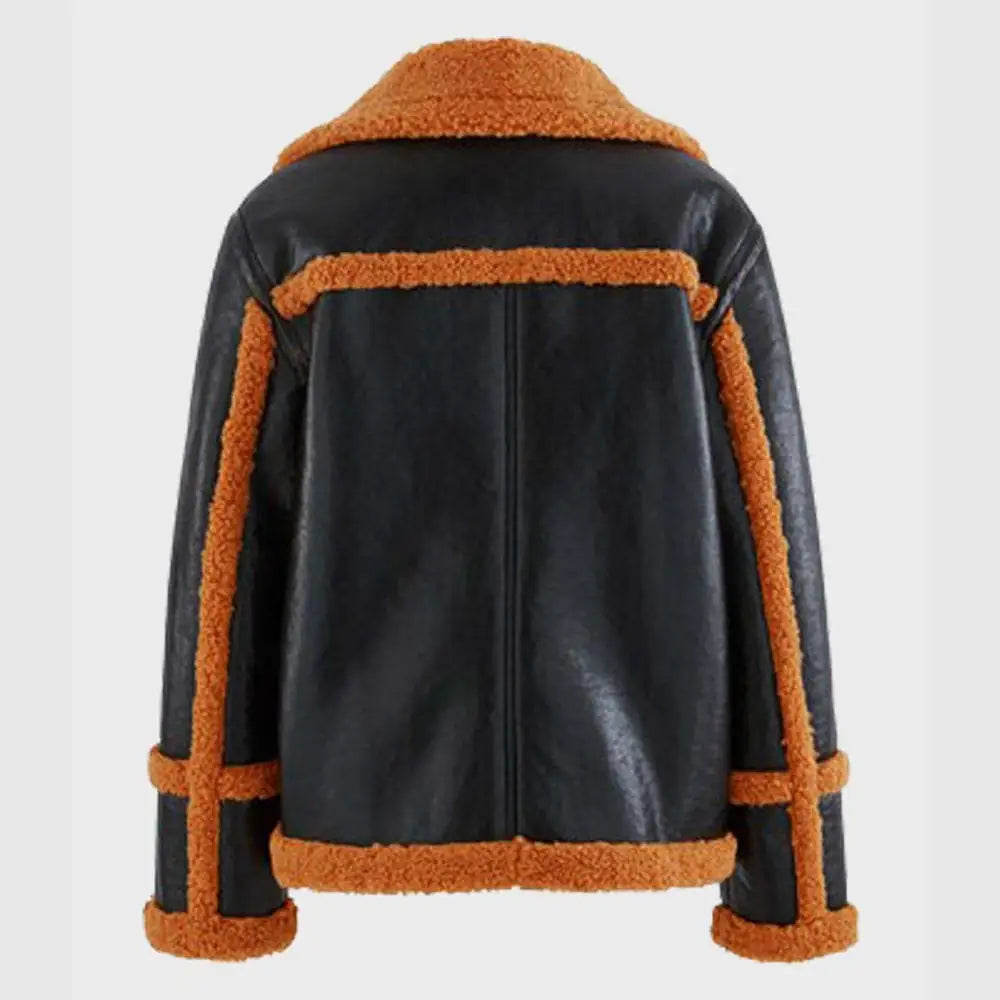 Mens Brown Shearling Sheepskin Leather Black Jacket