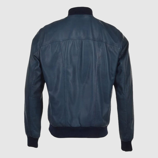 Navy Waxed Bomber Leather Jacket