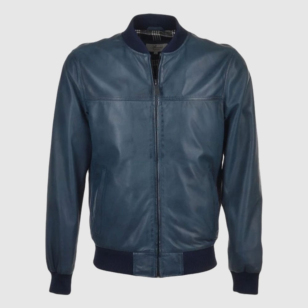 Navy Waxed Bomber Leather Jacket