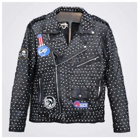 New Designer Full Studded Leather Jacket for Men With Embroidery Patch