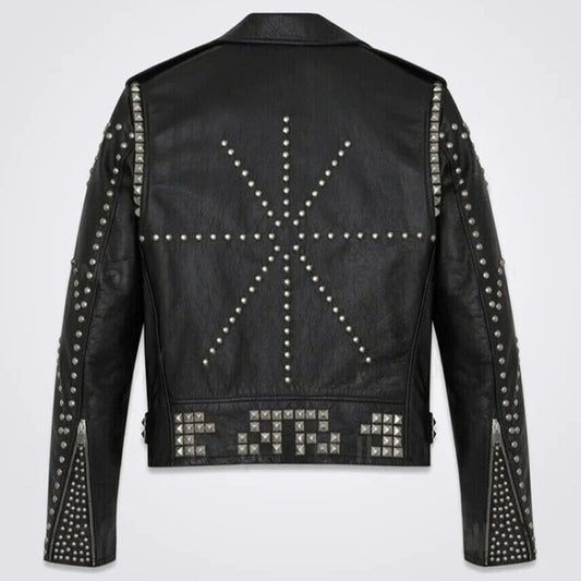 Silver Punk Studded Rivets Leather Jacket