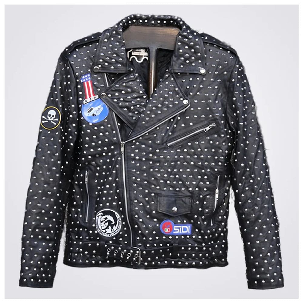 New Designer Full Studded Leather Jacket for Men With Embroidery Patch