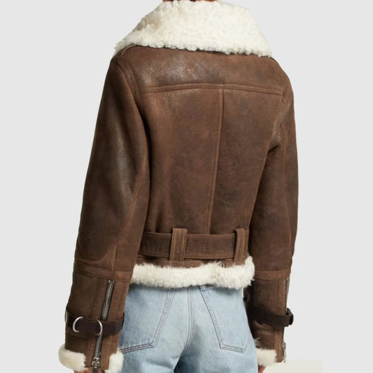 Shearling Aviator Jacket, Leather Flight Jacket, Womens Leather Jacket