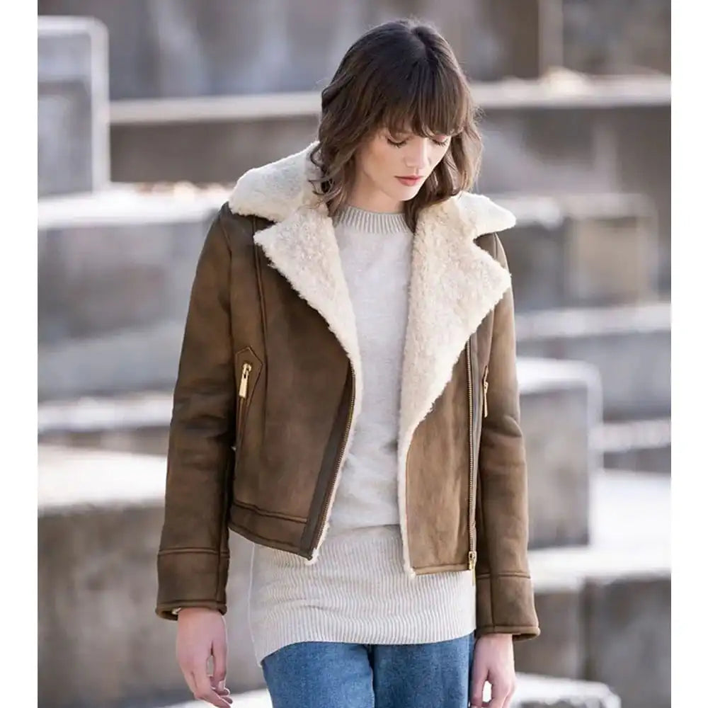 Zendaya Coleman Sheepskin Coat Style Brown Leather